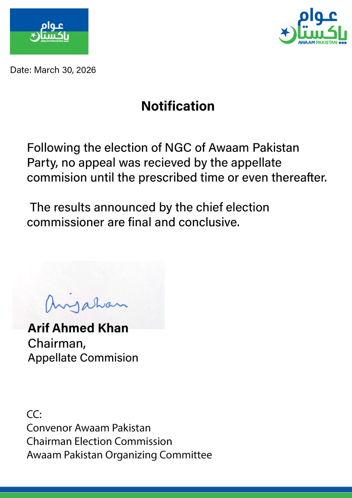 Final Notification on National General Council (NGC) Elections